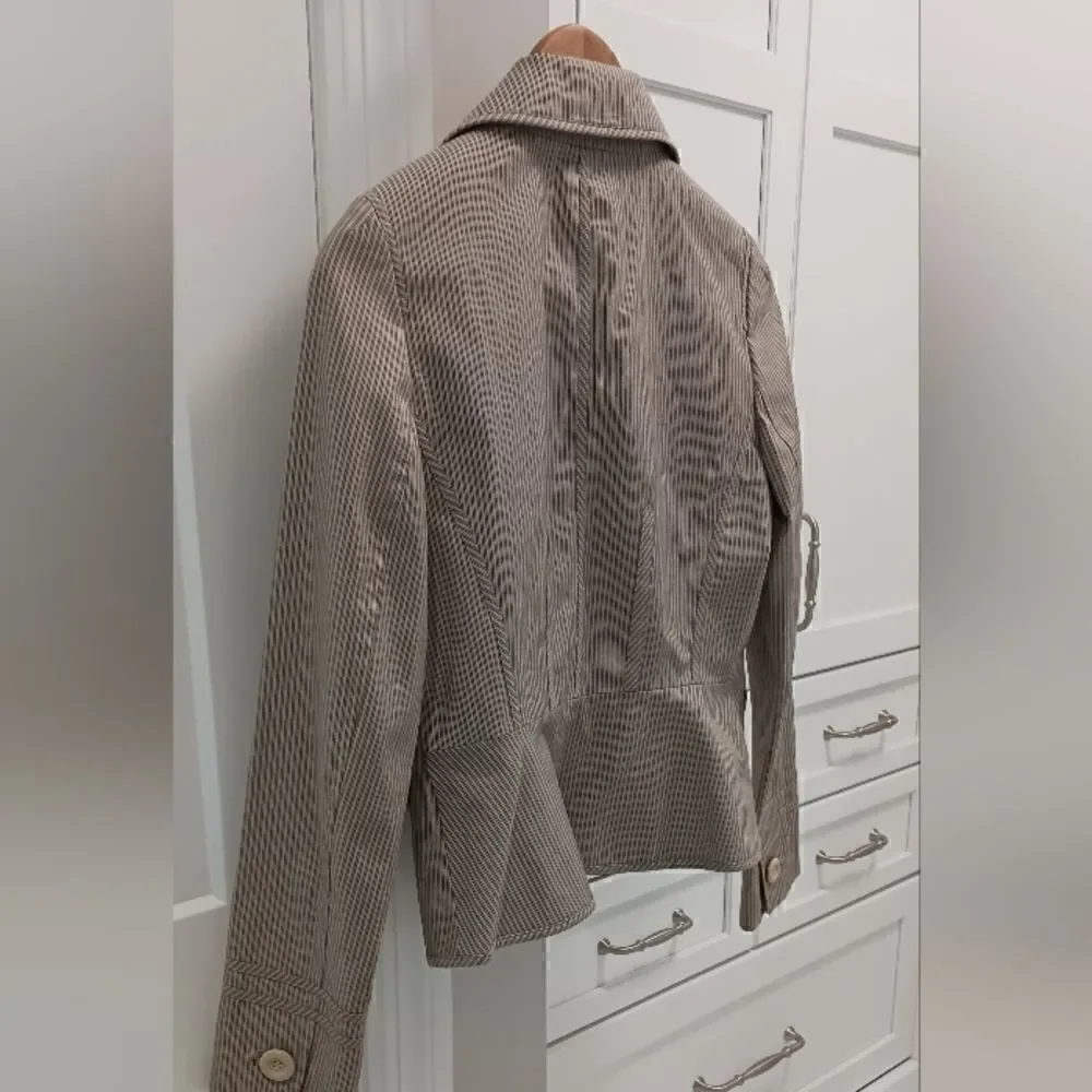 LOFT Striped Blazer Jacket Cotton Spandex Tan Grey Sz 2
